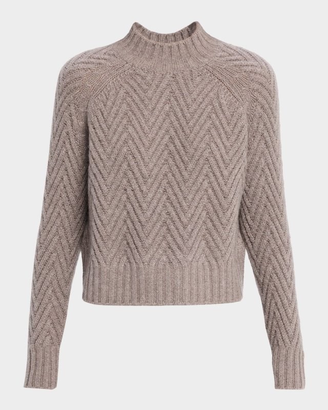 Cashmere Chevron Mock-Neck Sweater